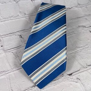 Kiton Napoli Blue Silver White Striped Silk Tie Made In Italy